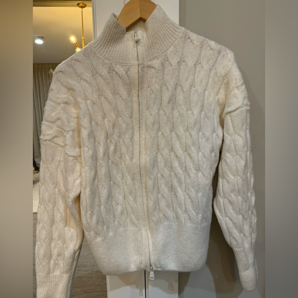 Pink Republic Cream Cable Zip up Cardigan Mock Neck  Size XL